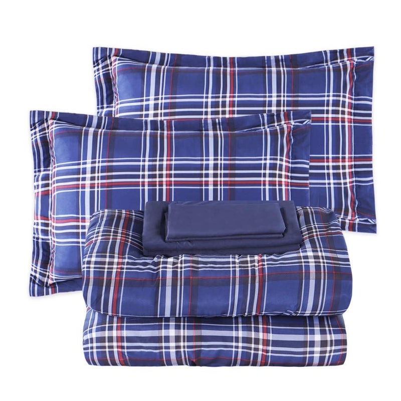 EMME Queen Comforter Set with Sheets, 7 Piece Queen Size Bedding Sets, All Season Plaid Bedspread Bed Set with 1 Comforter, 1 Flat Sheet, 2 Pillowcases and 2 Pillow Shams - Image 3